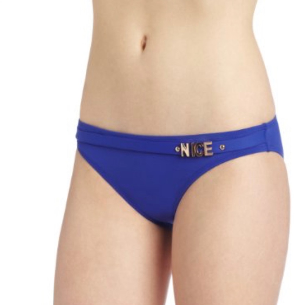 BCBGeneration Womens “nice” Belted Hipster Swim Briefs Blue Medium